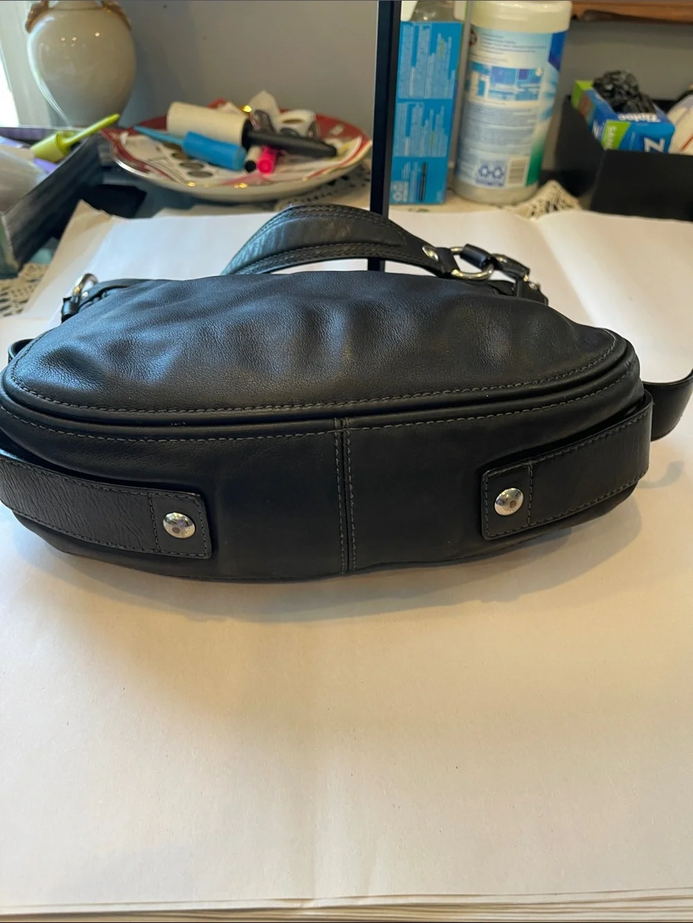 Coach Black Leather Shoulder Bag Silver Hardware Work Purse Everyday Carry